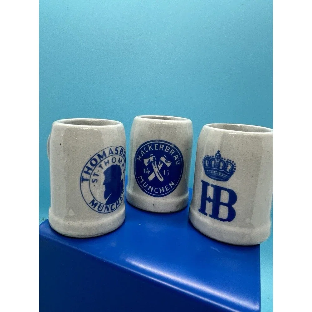 4 mini HB Hofbrauhaus Munchen Mug Beer Stein Cup Vintage tiny authentic decor